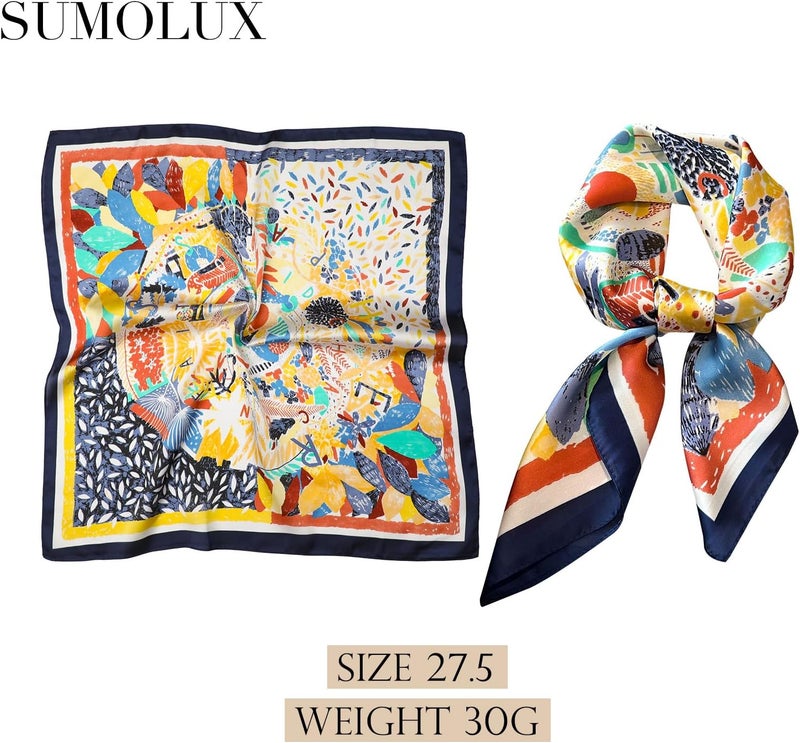 Sumolux Head Hair Scarf for Women Like Satin Silk Scarf Bandana Hair Wrapping Night Large Square Scarves 27.5" - Image 2